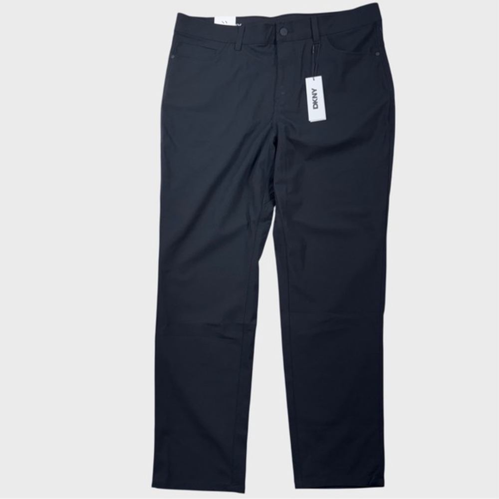 Men's DKNY 34 x 30 Black Universal Tech Pants Stretch Water Repellent Zip Pocket